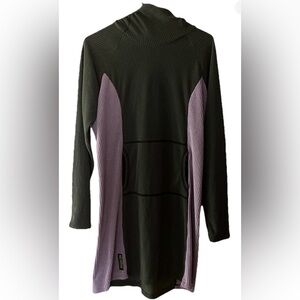 Melanzana Women's Large Long Sleeve Micro Grid Hooded Dress Gray Lilac Colorado